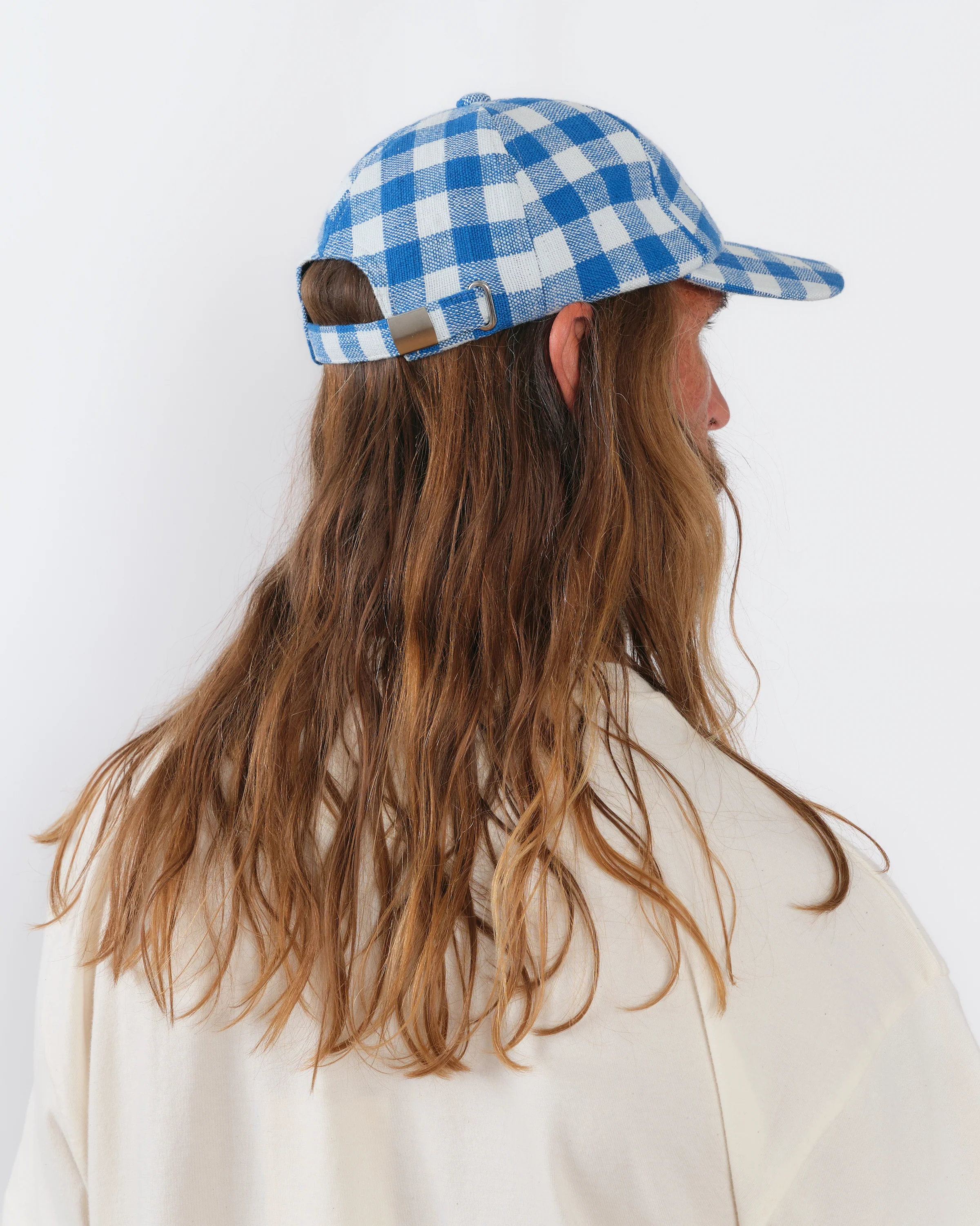 Custom Baseball Cap - Blue Gingham Handloom - Image 5